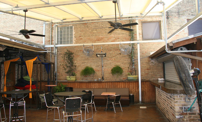 New awning structure and sprinkler system, bar renovations